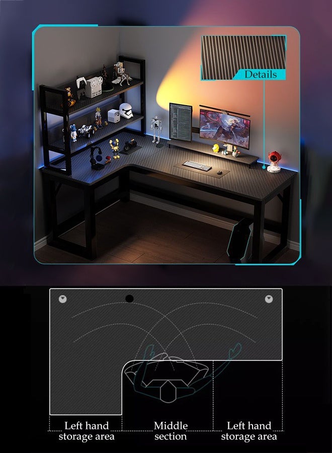 Spides طاولة كمبيوتر على شكل L طاولة زاوية منزلية لطاولة الألعاب اليسرى واليمنى قابلة للعكس طاولة كمبيوتر سطح المكتب مع رفوف تخزين إطار معدني قوي طاولة ألعاب مع حامل شاشة محطة عمل دراسية مريحة للمنزل والمكتب والدراسة والعمل - Image 2